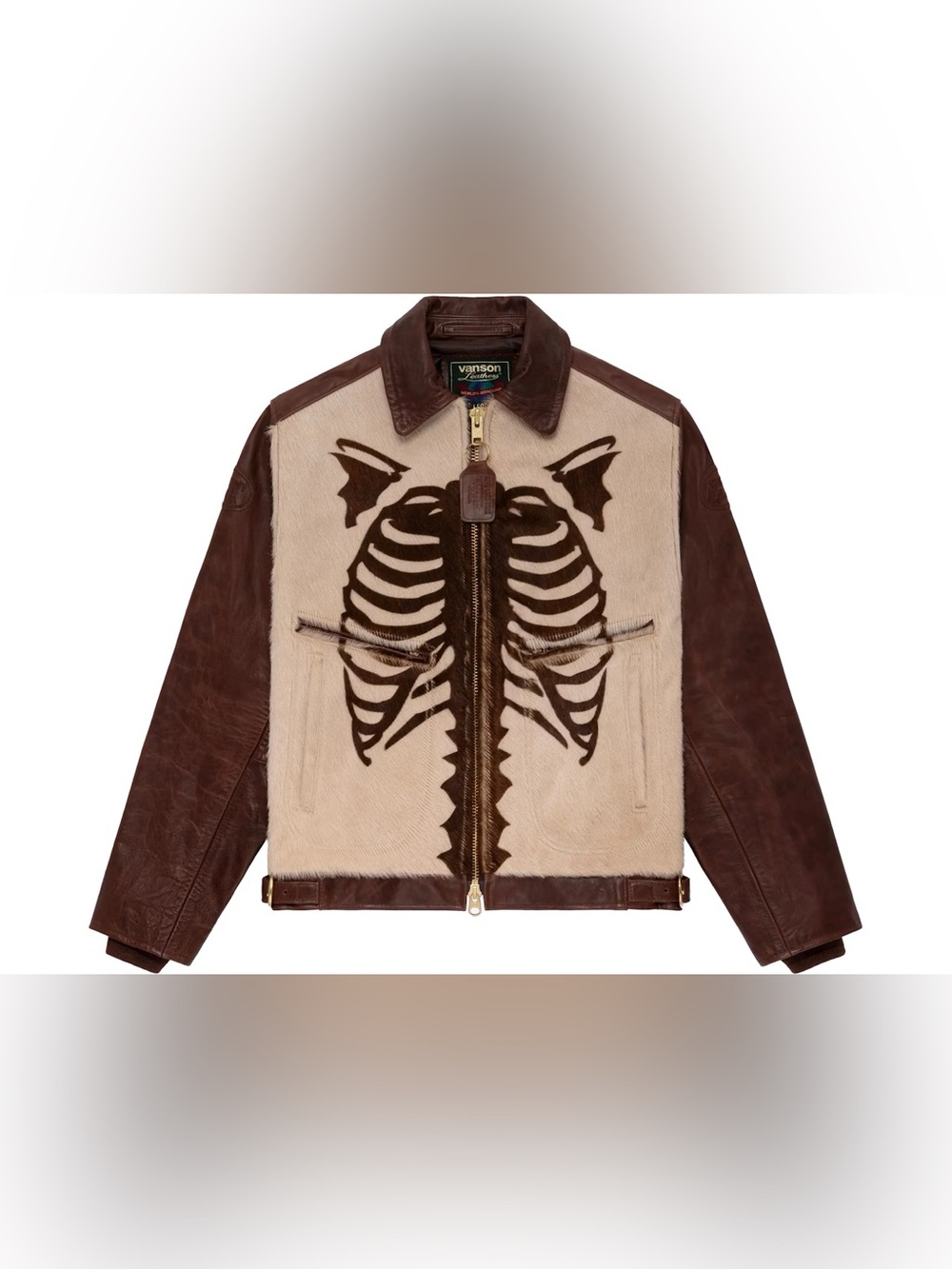 Aime Leon Dore Vanson Pony Hair Bones Leather Racing Jacket Dark Brown Bomber